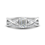 Load image into Gallery viewer, twisted-daisy-emerald-cut-diamond-bridal-ring-set-in-white-gold-FD9986B2EM-NL-WG
