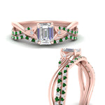 Load image into Gallery viewer, twisted-daisy-emerald-cut-emerald-bridal-ring-set-in-rose-gold-FD9986B2EMGEMGR-NL-RG
