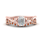 Load image into Gallery viewer, twisted-daisy-emerald-cut-orange-sapphire-bridal-ring-set-in-rose-gold-FD9986B2EMGSAOR-NL-RG
