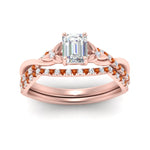 Load image into Gallery viewer, twisted-daisy-emerald-cut-orange-sapphire-bridal-ring-set-in-rose-gold-FD9986B2EMGSAOR-NL-RG
