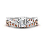 Load image into Gallery viewer, twisted-daisy-emerald-cut-orange-sapphire-bridal-ring-set-in-white-gold-FD9986B2EMGSAOR-NL-WG
