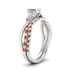 Load image into Gallery viewer, twisted-daisy-emerald-cut-orange-sapphire-bridal-ring-set-in-white-gold-FD9986B2EMGSAOR-NL-WG
