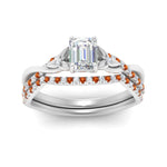Load image into Gallery viewer, twisted-daisy-emerald-cut-orange-sapphire-bridal-ring-set-in-white-gold-FD9986B2EMGSAOR-NL-WG
