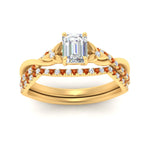 Load image into Gallery viewer, twisted-daisy-emerald-cut-orange-sapphire-bridal-ring-set-in-yellow-gold-FD9986B2EMGSAOR-NL-YG
