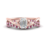Load image into Gallery viewer, twisted-daisy-emerald-cut-pink-sapphire-bridal-ring-set-in-rose-gold-FD9986B2EMGSADRPI-NL-RG
