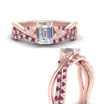 Load image into Gallery viewer, twisted-daisy-emerald-cut-pink-sapphire-bridal-ring-set-in-rose-gold-FD9986B2EMGSADRPI-NL-RG
