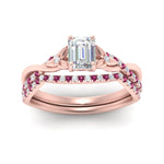 Load image into Gallery viewer, twisted-daisy-emerald-cut-pink-sapphire-bridal-ring-set-in-rose-gold-FD9986B2EMGSADRPI-NL-RG
