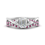 Load image into Gallery viewer, twisted-daisy-emerald-cut-pink-sapphire-bridal-ring-set-in-white-gold-FD9986B2EMGSADRPI-NL-WG
