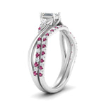 Load image into Gallery viewer, twisted-daisy-emerald-cut-pink-sapphire-bridal-ring-set-in-white-gold-FD9986B2EMGSADRPI-NL-WG
