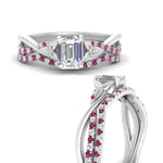 Load image into Gallery viewer, twisted-daisy-emerald-cut-pink-sapphire-bridal-ring-set-in-white-gold-FD9986B2EMGSADRPI-NL-WG
