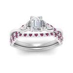 Load image into Gallery viewer, twisted-daisy-emerald-cut-pink-sapphire-bridal-ring-set-in-white-gold-FD9986B2EMGSADRPI-NL-WG
