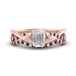 Load image into Gallery viewer, twisted-daisy-emerald-cut-ruby-bridal-ring-set-in-rose-gold-FD9986B2EMGRUDR-NL-RG
