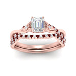 Load image into Gallery viewer, twisted-daisy-emerald-cut-ruby-bridal-ring-set-in-rose-gold-FD9986B2EMGRUDR-NL-RG
