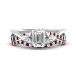 Load image into Gallery viewer, twisted-daisy-emerald-cut-ruby-bridal-ring-set-in-white-gold-FD9986B2EMGRUDR-NL-WG

