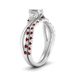 Load image into Gallery viewer, twisted-daisy-emerald-cut-ruby-bridal-ring-set-in-white-gold-FD9986B2EMGRUDR-NL-WG
