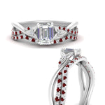 Load image into Gallery viewer, twisted-daisy-emerald-cut-ruby-bridal-ring-set-in-white-gold-FD9986B2EMGRUDR-NL-WG
