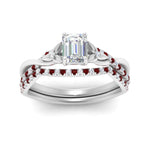 Load image into Gallery viewer, twisted-daisy-emerald-cut-ruby-bridal-ring-set-in-white-gold-FD9986B2EMGRUDR-NL-WG
