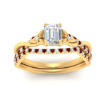 Load image into Gallery viewer, twisted-daisy-emerald-cut-ruby-bridal-ring-set-in-yellow-gold-FD9986B2EMGRUDR-NL-YG
