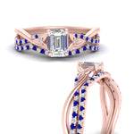 Load image into Gallery viewer, twisted-daisy-emerald-cut-sapphire-bridal-ring-set-in-rose-gold-FD9986B2EMGSABL-NL-RG
