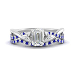 Load image into Gallery viewer, twisted-daisy-emerald-cut-sapphire-bridal-ring-set-in-white-gold-FD9986B2EMGSABL-NL-WG
