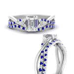 Load image into Gallery viewer, twisted-daisy-emerald-cut-sapphire-bridal-ring-set-in-white-gold-FD9986B2EMGSABL-NL-WG
