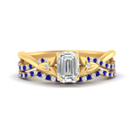 Load image into Gallery viewer, twisted-daisy-emerald-cut-sapphire-bridal-ring-set-in-yellow-gold-FD9986B2EMGSABL-NL-YG
