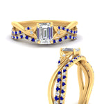 Load image into Gallery viewer, twisted-daisy-emerald-cut-sapphire-bridal-ring-set-in-yellow-gold-FD9986B2EMGSABL-NL-YG
