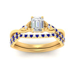 Load image into Gallery viewer, twisted-daisy-emerald-cut-sapphire-bridal-ring-set-in-yellow-gold-FD9986B2EMGSABL-NL-YG
