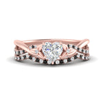 Load image into Gallery viewer, twisted-daisy-heart-black-diamond-bridal-ring-set-in-rose-gold-FD9986B2HTGBLACK-NL-RG
