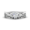 Load image into Gallery viewer, twisted-daisy-heart-black-diamond-bridal-ring-set-in-white-gold-FD9986B2HTGBLACK-NL-WG