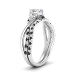 Load image into Gallery viewer, twisted-daisy-heart-black-diamond-bridal-ring-set-in-white-gold-FD9986B2HTGBLACK-NL-WG
