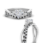 Load image into Gallery viewer, twisted-daisy-heart-black-diamond-bridal-ring-set-in-white-gold-FD9986B2HTGBLACK-NL-WG
