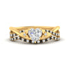 Load image into Gallery viewer, twisted-daisy-heart-black-diamond-bridal-ring-set-in-yellow-gold-FD9986B2HTGBLACK-NL-YG