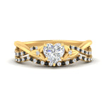 Load image into Gallery viewer, twisted-daisy-heart-black-diamond-bridal-ring-set-in-yellow-gold-FD9986B2HTGBLACK-NL-YG
