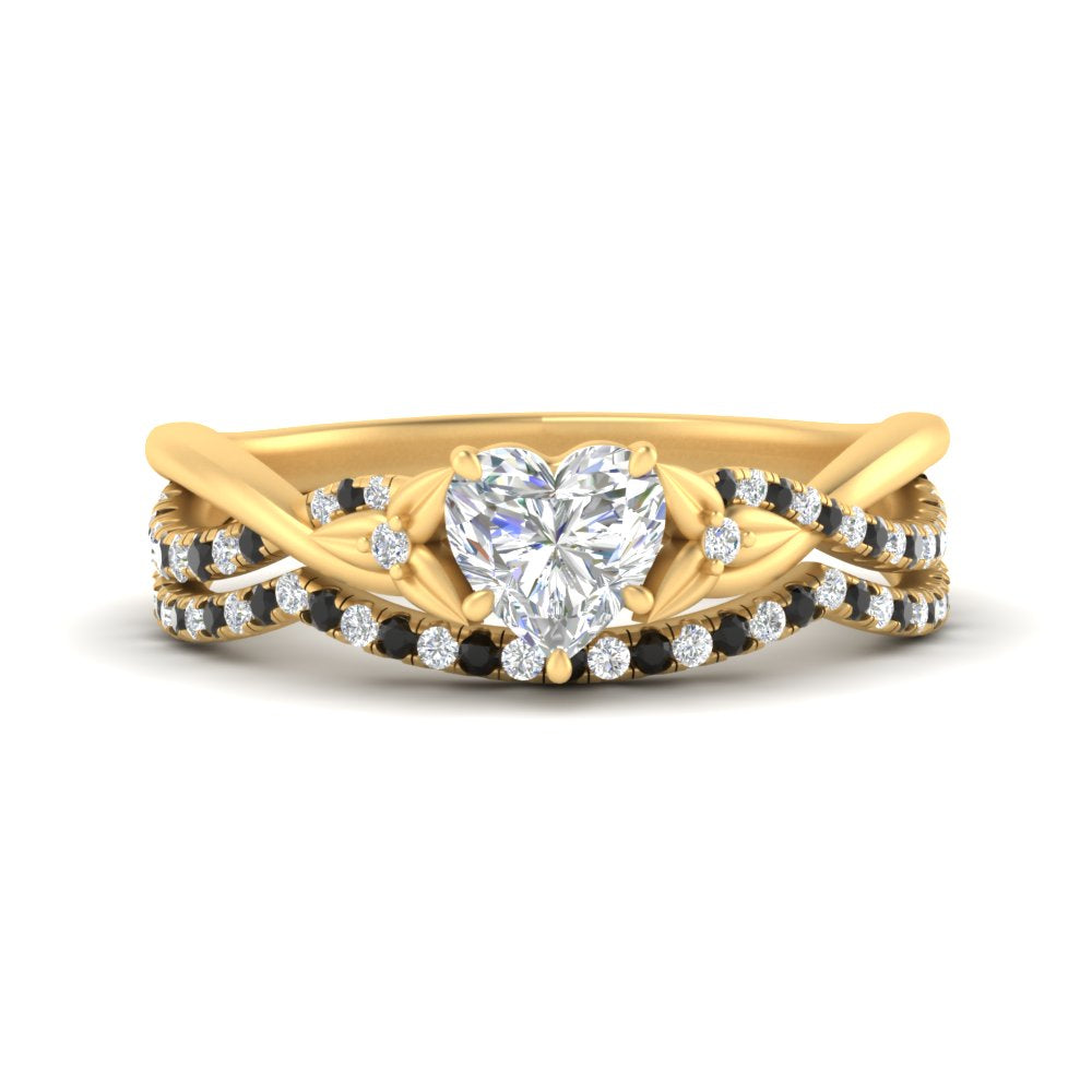 twisted-daisy-heart-black-diamond-bridal-ring-set-in-yellow-gold-FD9986B2HTGBLACK-NL-YG
