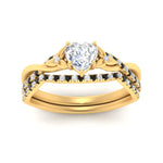 Load image into Gallery viewer, twisted-daisy-heart-black-diamond-bridal-ring-set-in-yellow-gold-FD9986B2HTGBLACK-NL-YG
