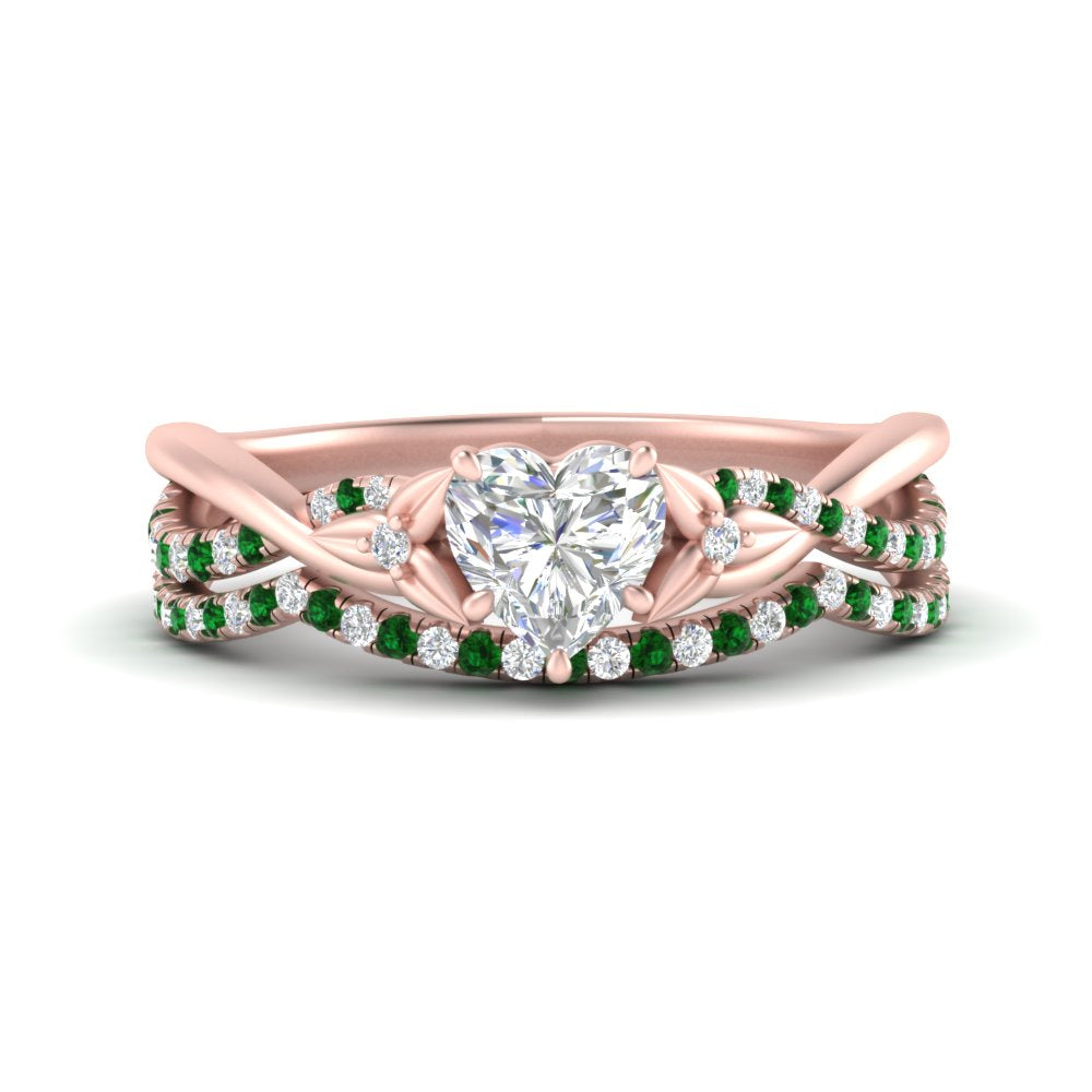 twisted-daisy-heart-emerald-bridal-ring-set-in-rose-gold-FD9986B2HTGEMGR-NL-RG