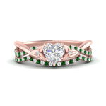 Load image into Gallery viewer, twisted-daisy-heart-emerald-bridal-ring-set-in-rose-gold-FD9986B2HTGEMGR-NL-RG
