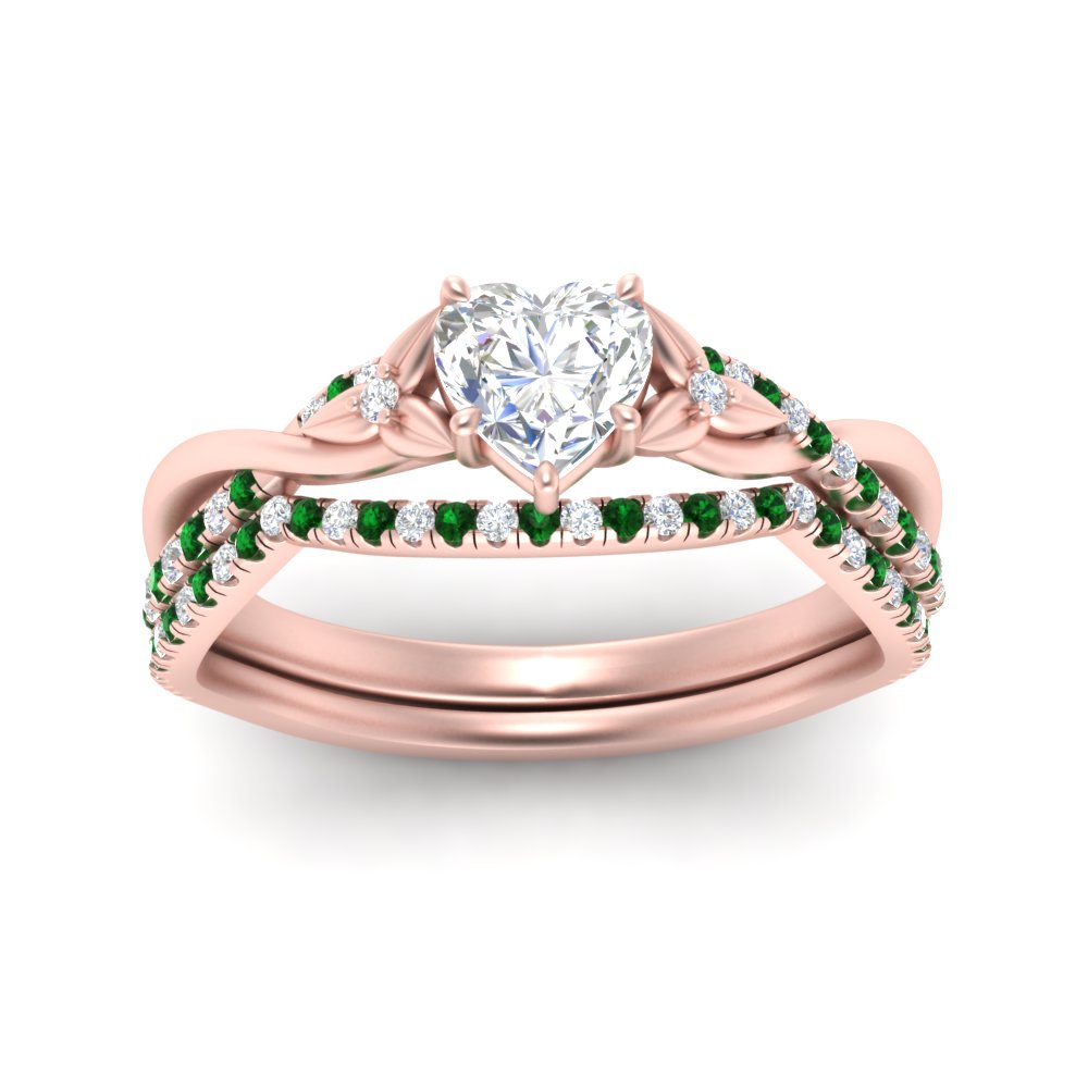 twisted-daisy-heart-emerald-bridal-ring-set-in-rose-gold-FD9986B2HTGEMGR-NL-RG