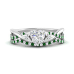 Load image into Gallery viewer, twisted-daisy-heart-emerald-bridal-ring-set-in-white-gold-FD9986B2HTGEMGR-NL-WG
