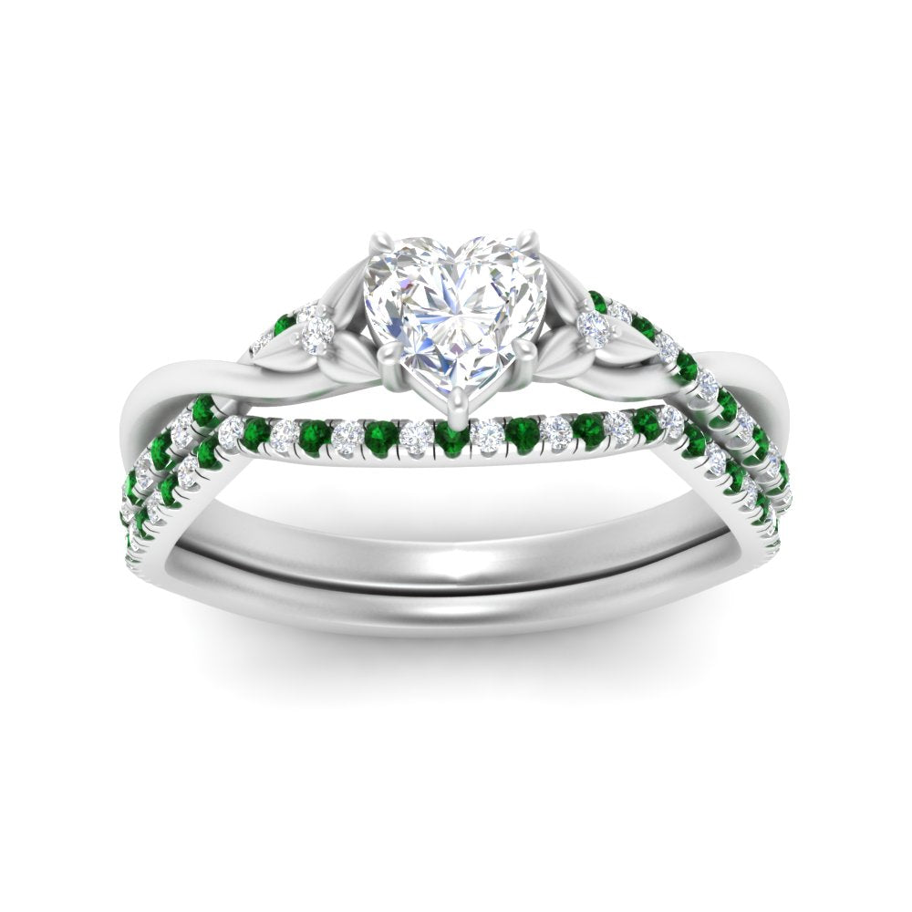 twisted-daisy-heart-emerald-bridal-ring-set-in-white-gold-FD9986B2HTGEMGR-NL-WG