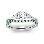 Load image into Gallery viewer, twisted-daisy-heart-emerald-bridal-ring-set-in-white-gold-FD9986B2HTGEMGR-NL-WG
