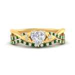 Load image into Gallery viewer, twisted-daisy-heart-emerald-bridal-ring-set-in-yellow-gold-FD9986B2HTGEMGR-NL-YG

