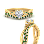Load image into Gallery viewer, twisted-daisy-heart-emerald-bridal-ring-set-in-yellow-gold-FD9986B2HTGEMGR-NL-YG
