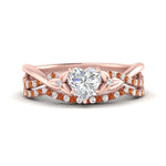 Load image into Gallery viewer, twisted-daisy-heart-orange-sapphire-bridal-ring-set-in-rose-gold-FD9986B2HTGSAOR-NL-RG
