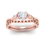 Load image into Gallery viewer, twisted-daisy-heart-orange-sapphire-bridal-ring-set-in-rose-gold-FD9986B2HTGSAOR-NL-RG
