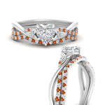 Load image into Gallery viewer, twisted-daisy-heart-orange-sapphire-bridal-ring-set-in-white-gold-FD9986B2HTGSAOR-NL-WG
