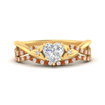 Load image into Gallery viewer, twisted-daisy-heart-orange-sapphire-bridal-ring-set-in-yellow-gold-FD9986B2HTGSAOR-NL-YG
