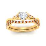 Load image into Gallery viewer, twisted-daisy-heart-orange-sapphire-bridal-ring-set-in-yellow-gold-FD9986B2HTGSAOR-NL-YG
