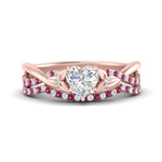Load image into Gallery viewer, twisted-daisy-heart-pink-sapphire-bridal-ring-set-in-rose-gold-FD9986B2HTGSADRPI-NL-RG
